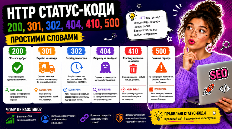 HTTP статус-коди 200, 301, 302, 404, 410, 500 простими словами