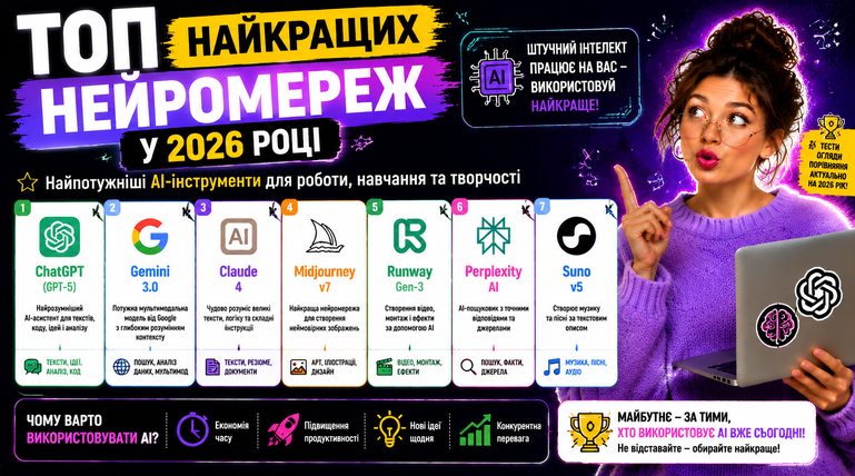 ТОП найкращих нейромереж у 2026 році