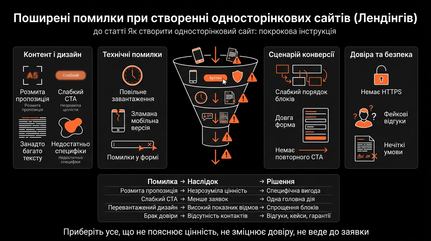 Поширені помилки при створенні односторінкових сайтів