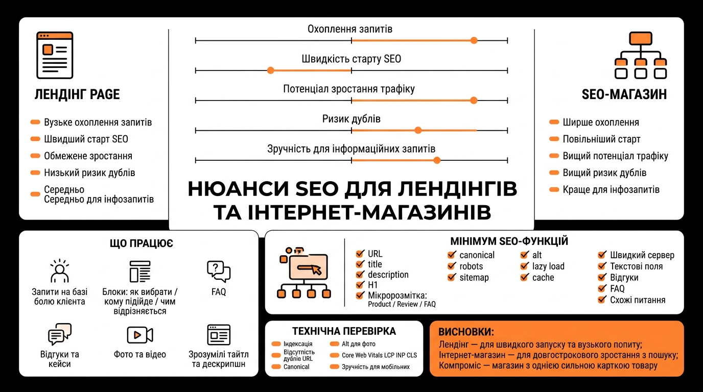 Нюанси SEO для лендінгу та інтернет-магазину