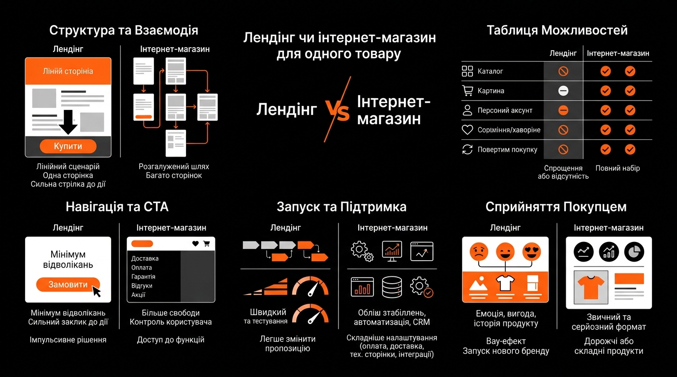 Основні відмінності лендінгу та інтернет-магазину