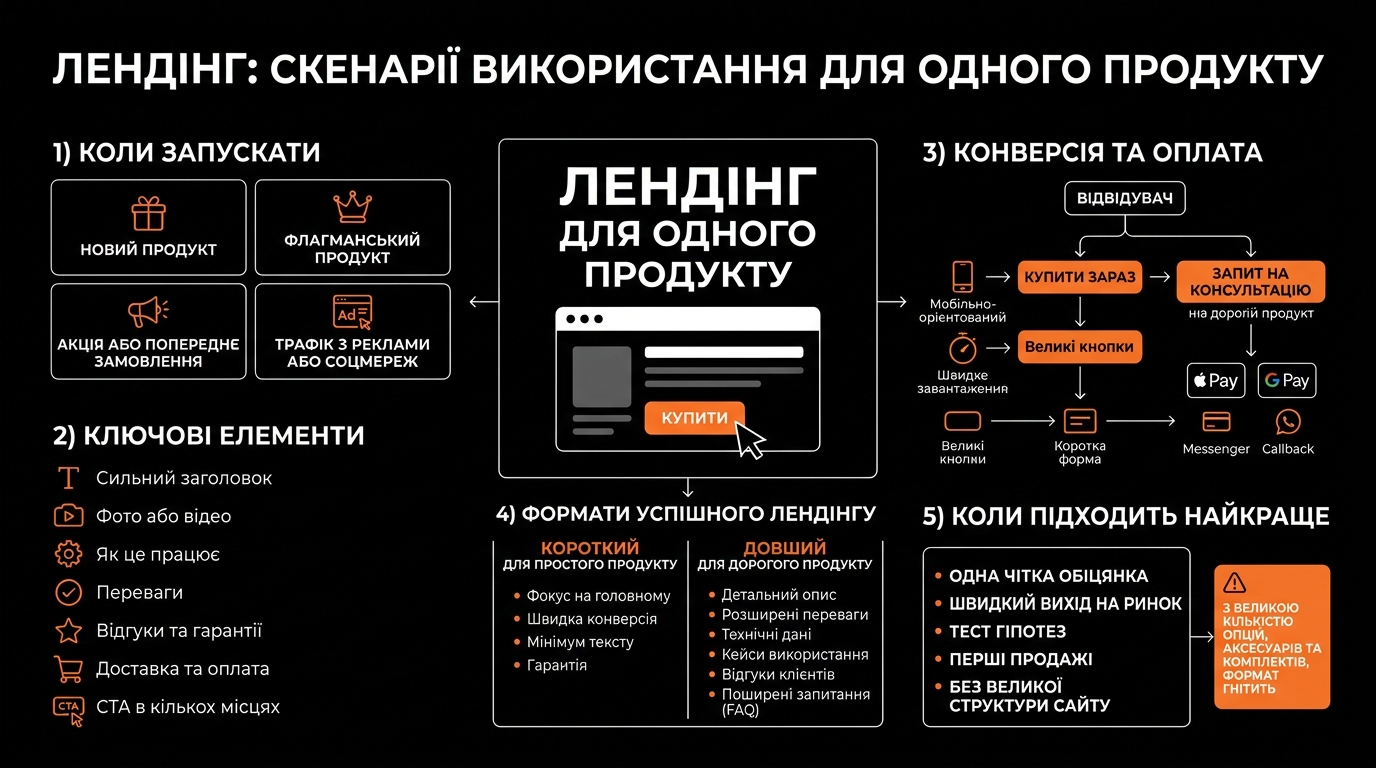 Лендінг: сценарії використання для одного продукту