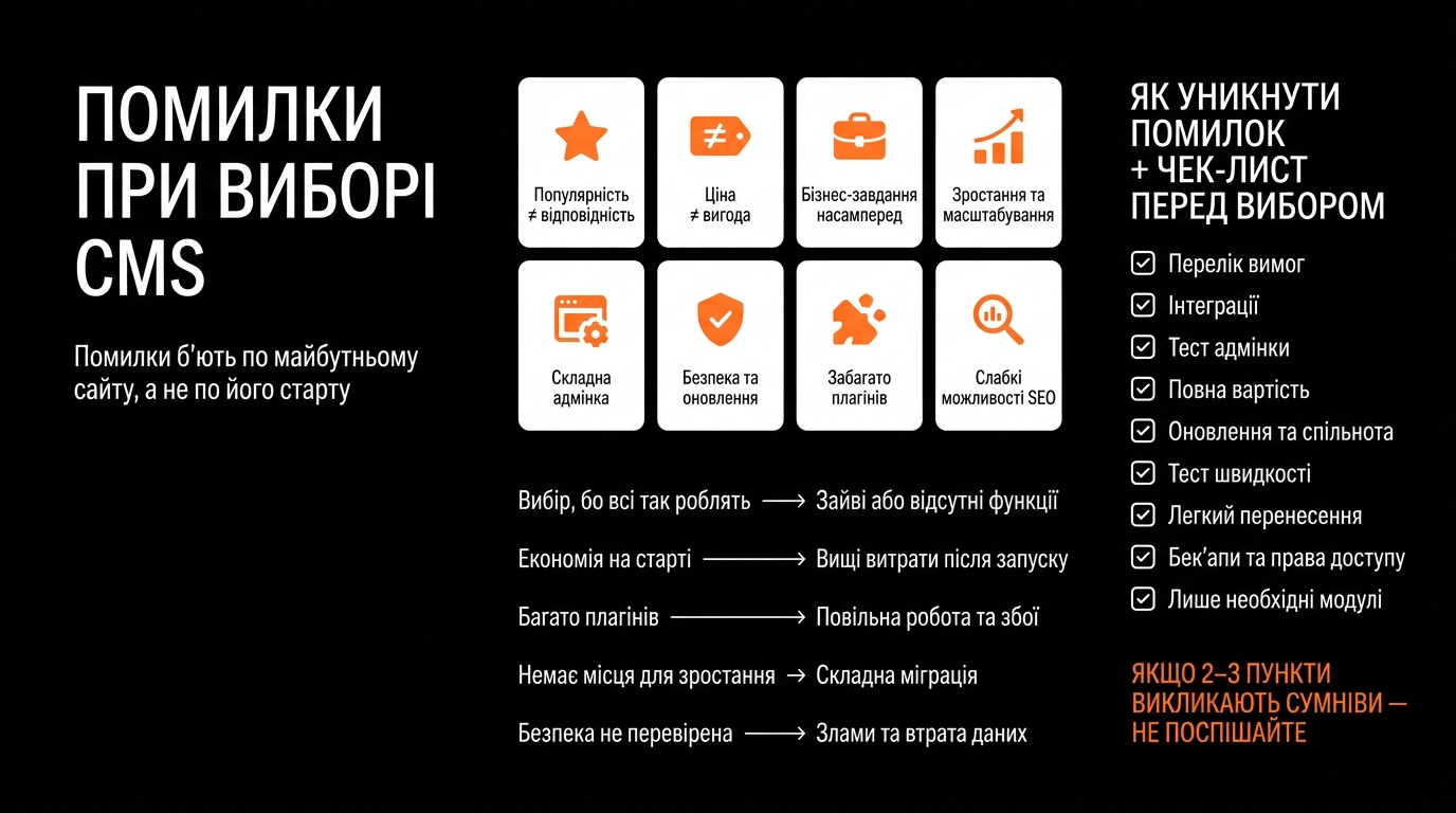 Помилки під час вибору CMS