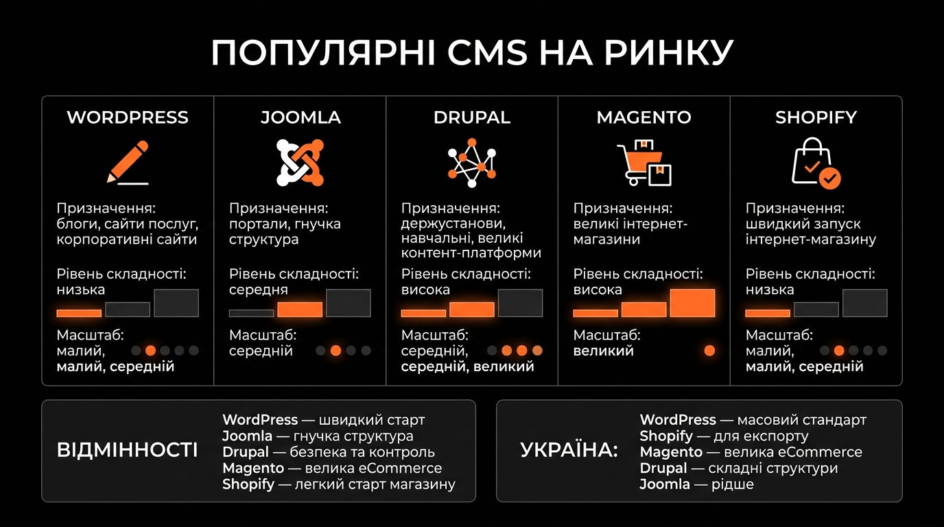 Популярні CMS на ринку