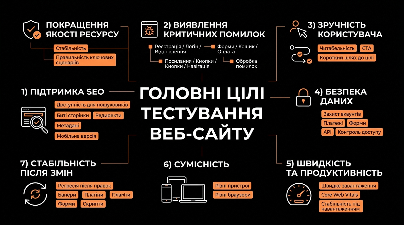 Основні цілі тестування веб-сайтів