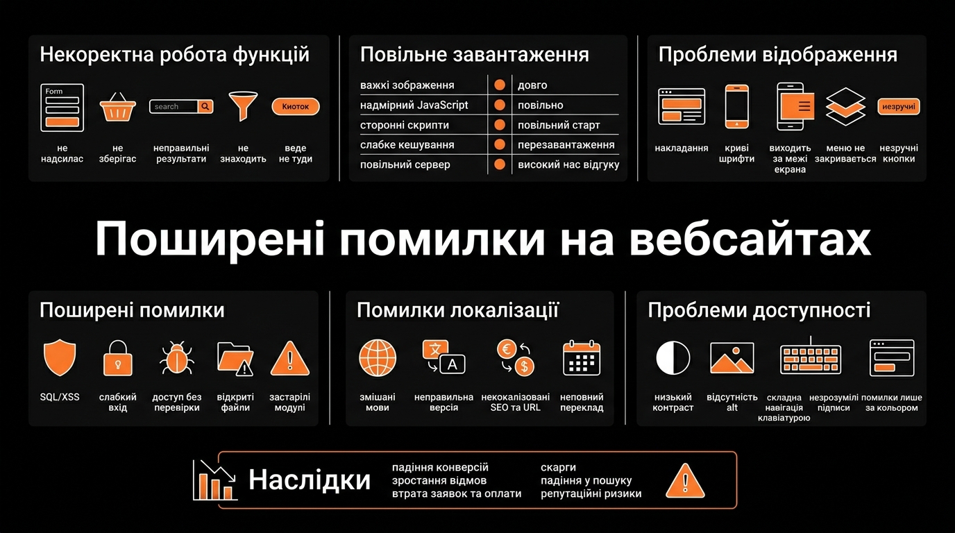 Поширені помилки на веб-сайтах, які виявляє тестування