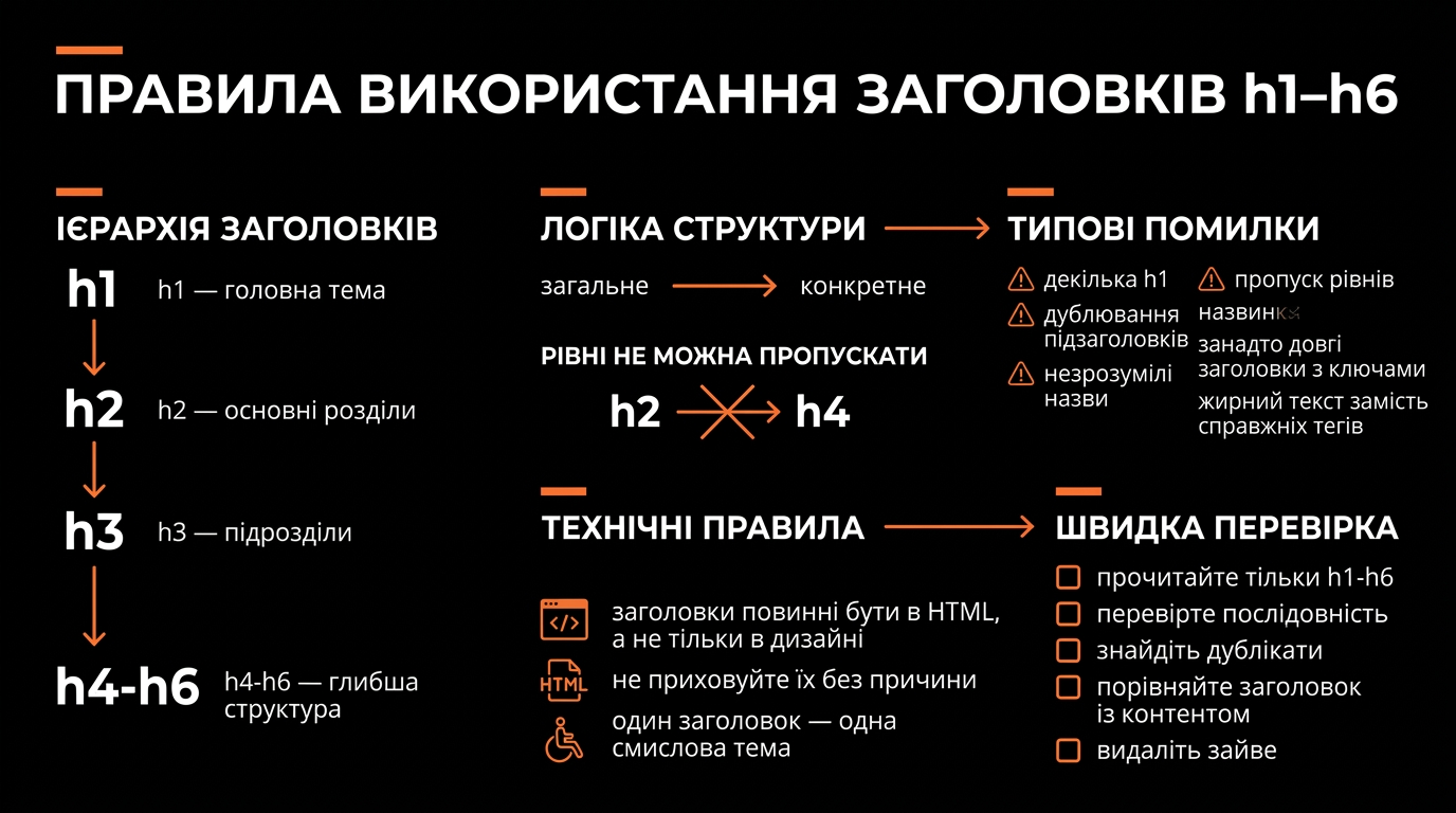 Правила використання заголовків h1-h6
