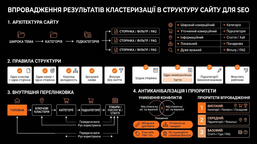 Впровадження результатів кластеризації в структуру сайту